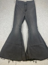 We The Free Free People Bell Bottom Extreme Flare Jeans Raw Hem Black Sz 28 Boho
