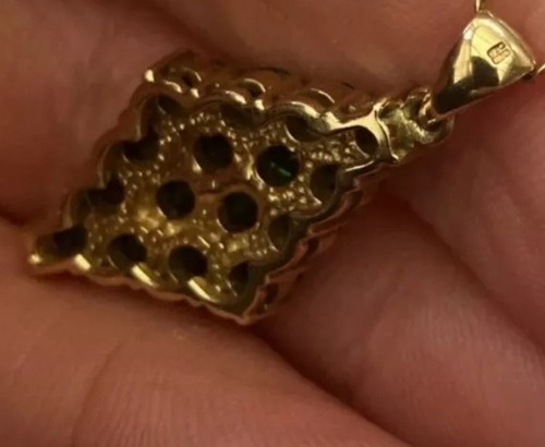 Solid Gold Emerald Pendant Diopside Height 35mm Rare Vintage Collectable 2.47g - Picture 3 of 12
