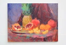 Still life painting Original art Impressionism Oil on canvas by S. Chernyakovsky