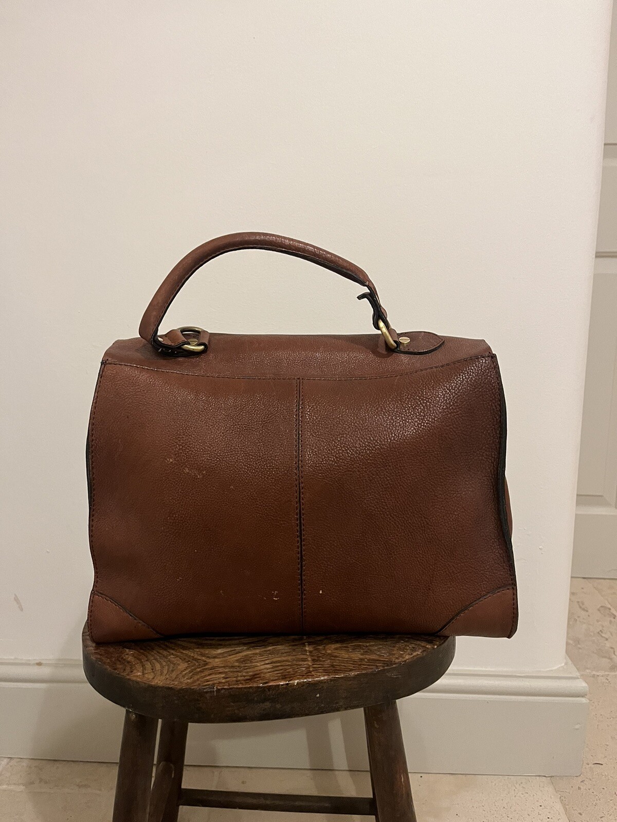 JOHN LEWIS brown leather medium cross body satchel bag with top handle eBay