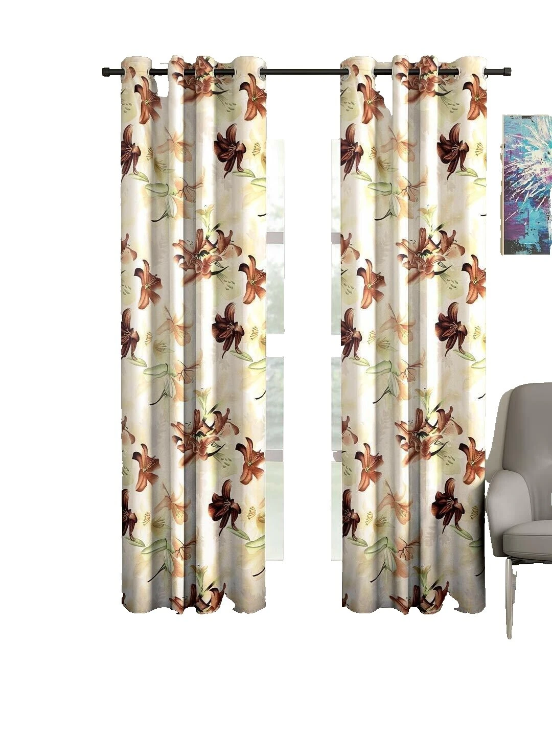 Cortinas de Puerta Ventana Marrón de poliéster