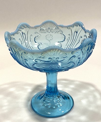 Antique Northwood Blue Opalescent Glass Everglades Compote Uranium - Picture 3 of 4