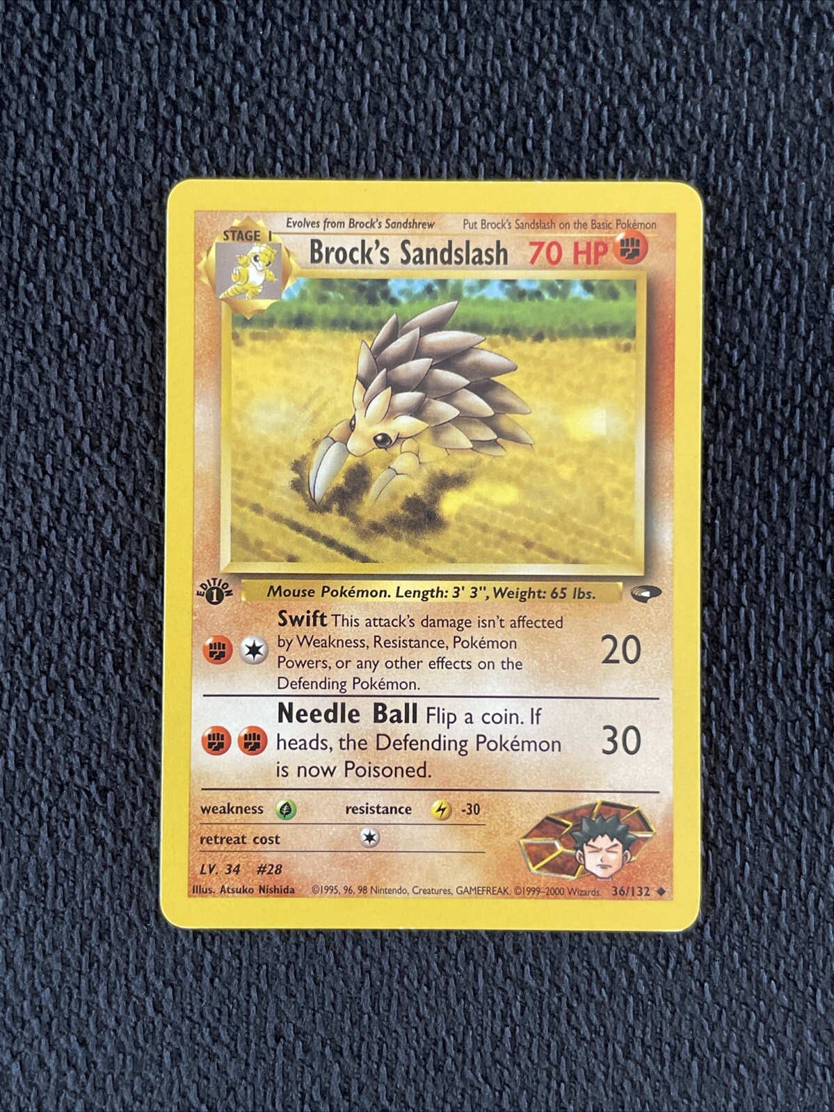 BROCK’S SANDSLASH Pokemon Card - 1st Edition - Gym Challenge - 36/132 - LP