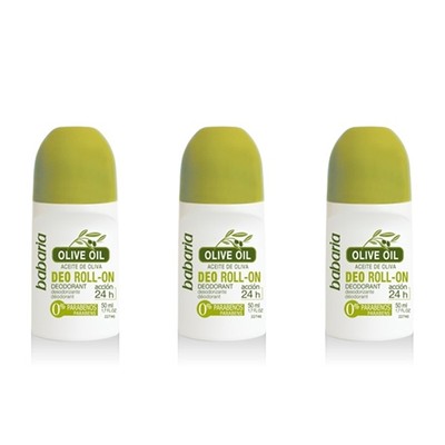 3  X 50 ml BABARIA  ROLL- ON DEODORANT OLIVE OIL - 0%PARABENS - ALCOHOL FREE !!!