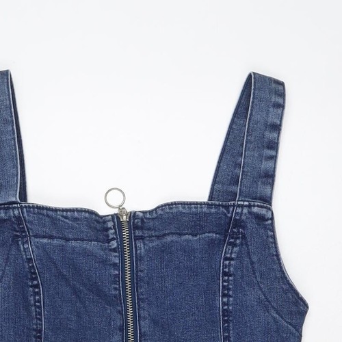 Denim & Co. Womens Blue Cotton Mini Size 8 Square Neck Zip - Picture 5 of 10