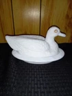 Vintage Westmoreland White Milk Glass Large Duck on Nest Candy / Covered Dish