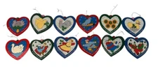 Vintage 1988 Lillian Vernon 12 Days Of Christmas Heart Shaped  Wooden Ornaments