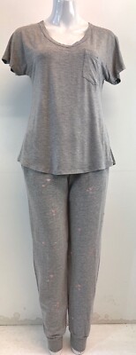 Damen Neu Herz Print Pyjama Rundhalsausschnitt 2 Stück Größe 10-18