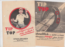 2 Werbeblätter TIP TOP Schnellflick für Auto und Rad Stahlgruber  1953 Flickzeug