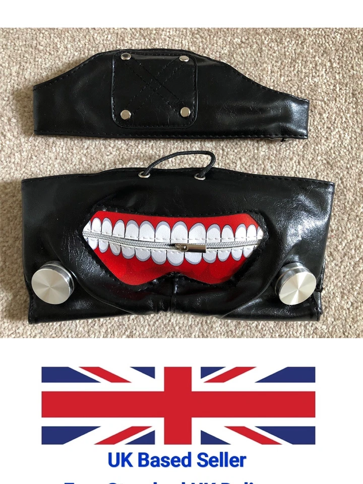 UK Seller Tokyo Ghoul Kaneki Ken Anime Full Leather Mask & Eye Patch Gift - Image 3 of 4