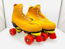 Yellow Leather Shockproof and Breathable Unisex Roller Skates