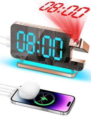 【RoseGold】Projection Alarm Clock 6.5''Digital Mirror Projection Alarm Clock 1...