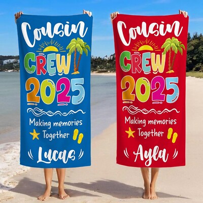 Cousin Crew Make Memories Together Towel, Custom Name Cousin Crew Beach Towel