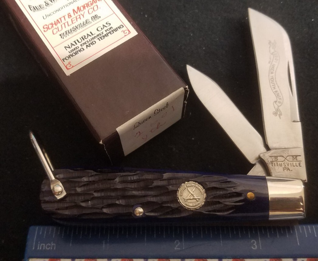 Schatt & Morgan 2001 NKCA Youth Barlow Knife, Jig Blue Bone