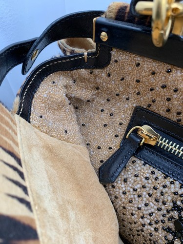 Fendi Peekaboo calfskin Top Handle Handbag RARE beaded Large pattern neutral - Picture 13 of 24