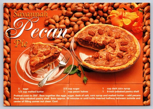 Postcard Savannah Georgia Pecan Pie Recipe - Picture 1 of 2