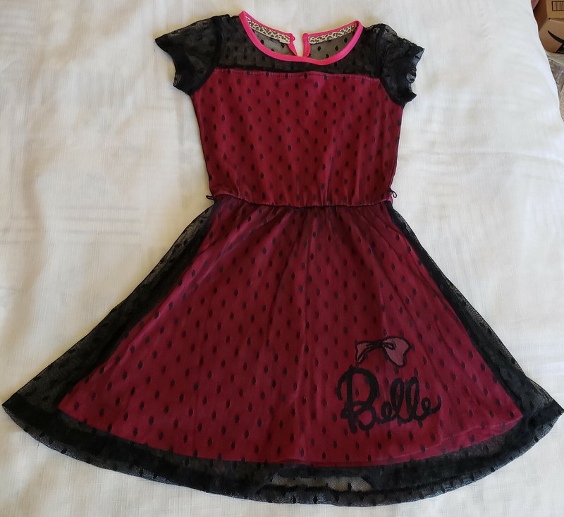 Girls Pink/Black Snoopy Belle Dress with belt size Small 