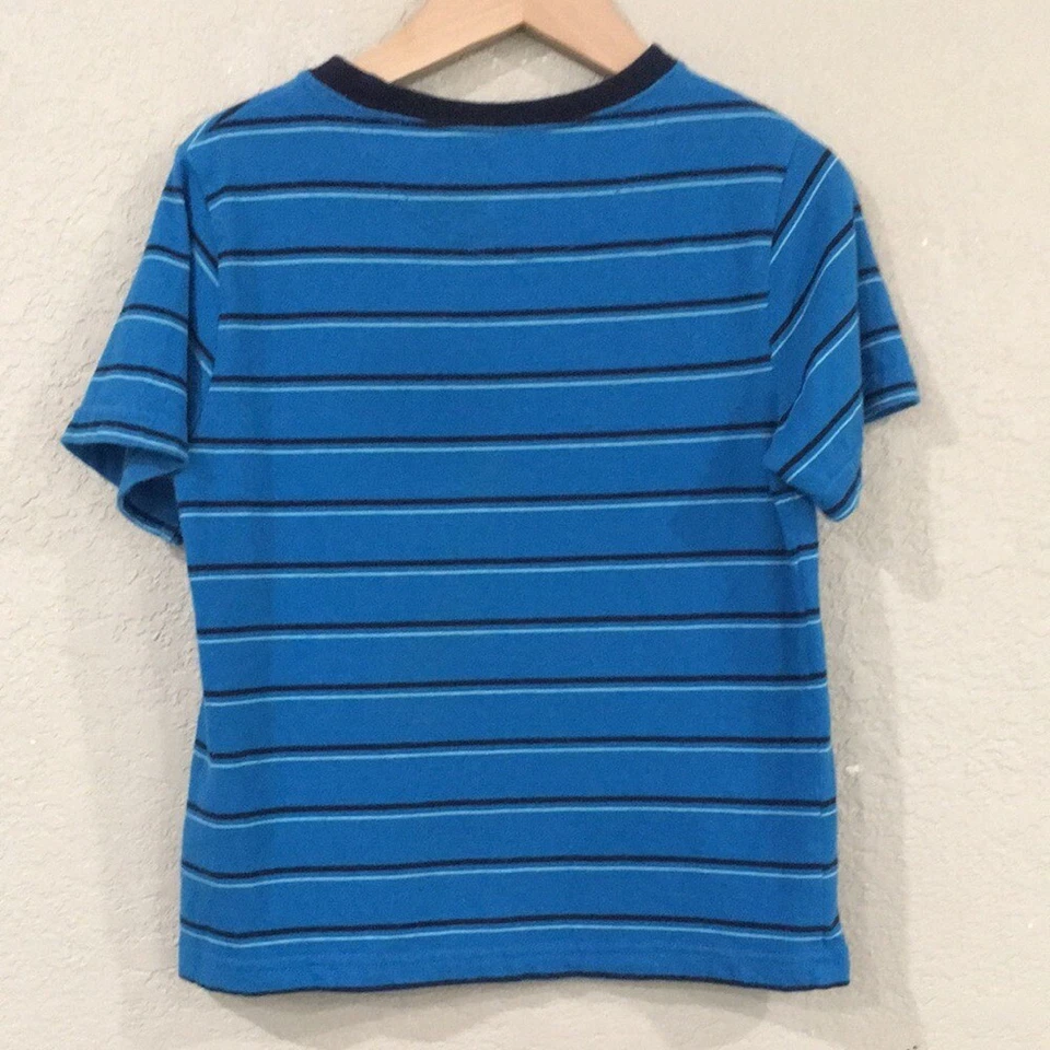 Camisa Okie Dokie Niños Talla 5/6 Azul Rayas Manga Corta Camiseta 100% Algodón Preppy Foto 3 de 4