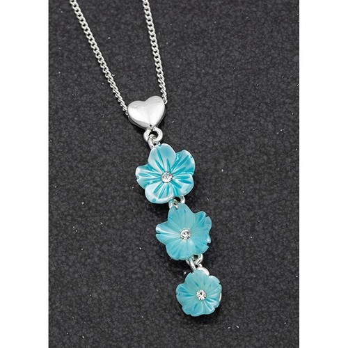 Equilibrium Mother of Pearl Aqua Shell Flower Necklace Gift Boxed for sale online eBay