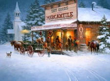 Cowboy buying christmas presents oil painting Giclee Art Printed on canvas