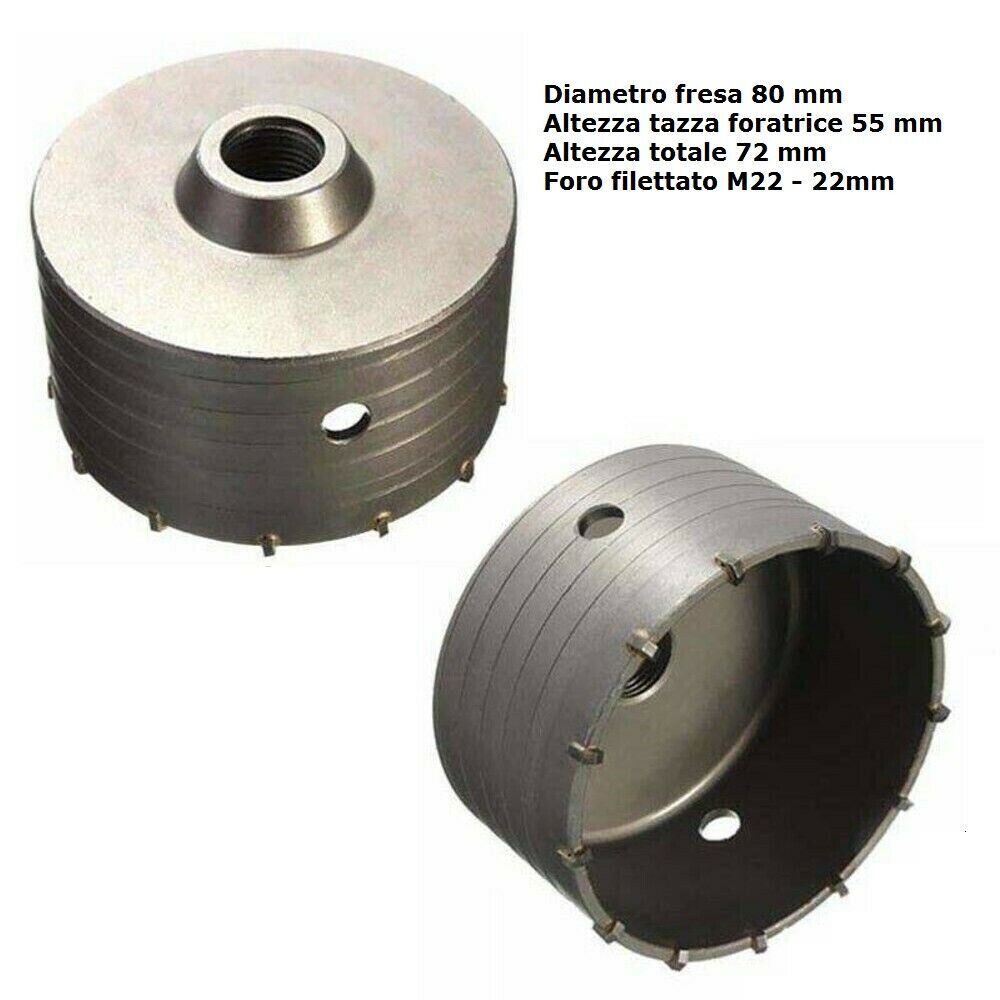 FRESA A TAZZA CAROTATRICE DA 80 MM PER MURI CALCESTRUZZO CEMENTO