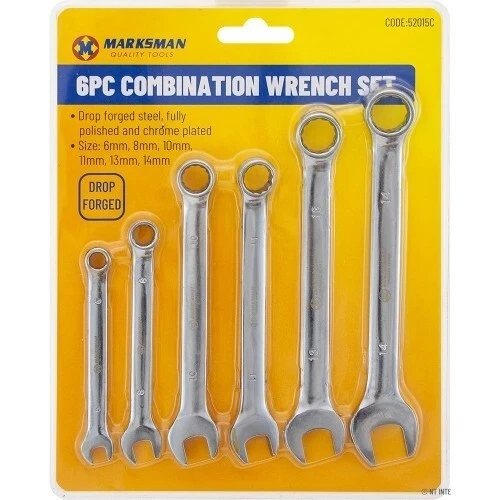 6piece Spanner Wrench Combination Tool Set 6-14mm Chrome Ratchet Garage