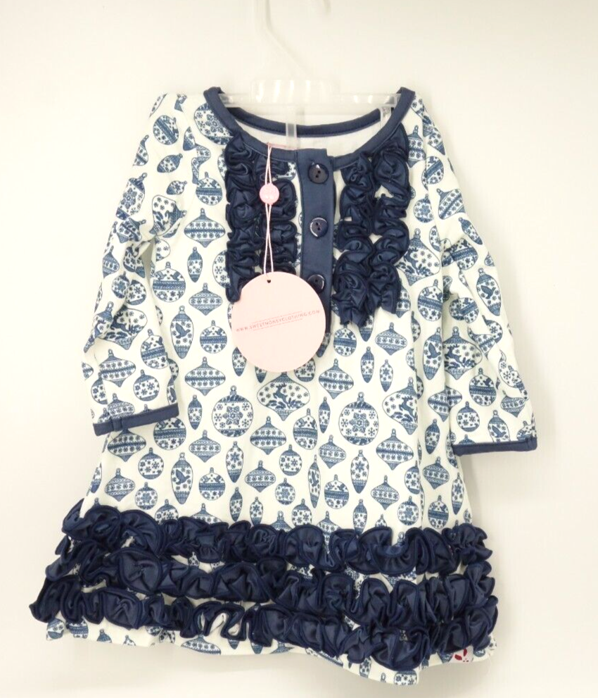 sweet honey christmas dresses NEW Sweet Honey Christmas Dress Outfit 12 month Girl Navy White Ruffles  Bloomers