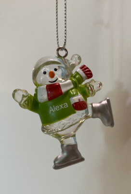  Alexa  Personalized Skating Snowman Mini Holiday Ornament Ganz 2  Tall NWT
