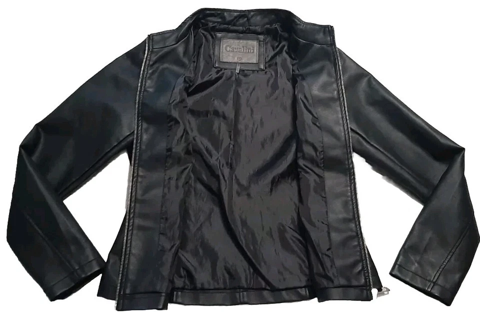 Cavalini SzS Vegan Suede/Leather Motto Jacket Lined Zip Pkts Full Zip Front Blk - Image 3 of 4