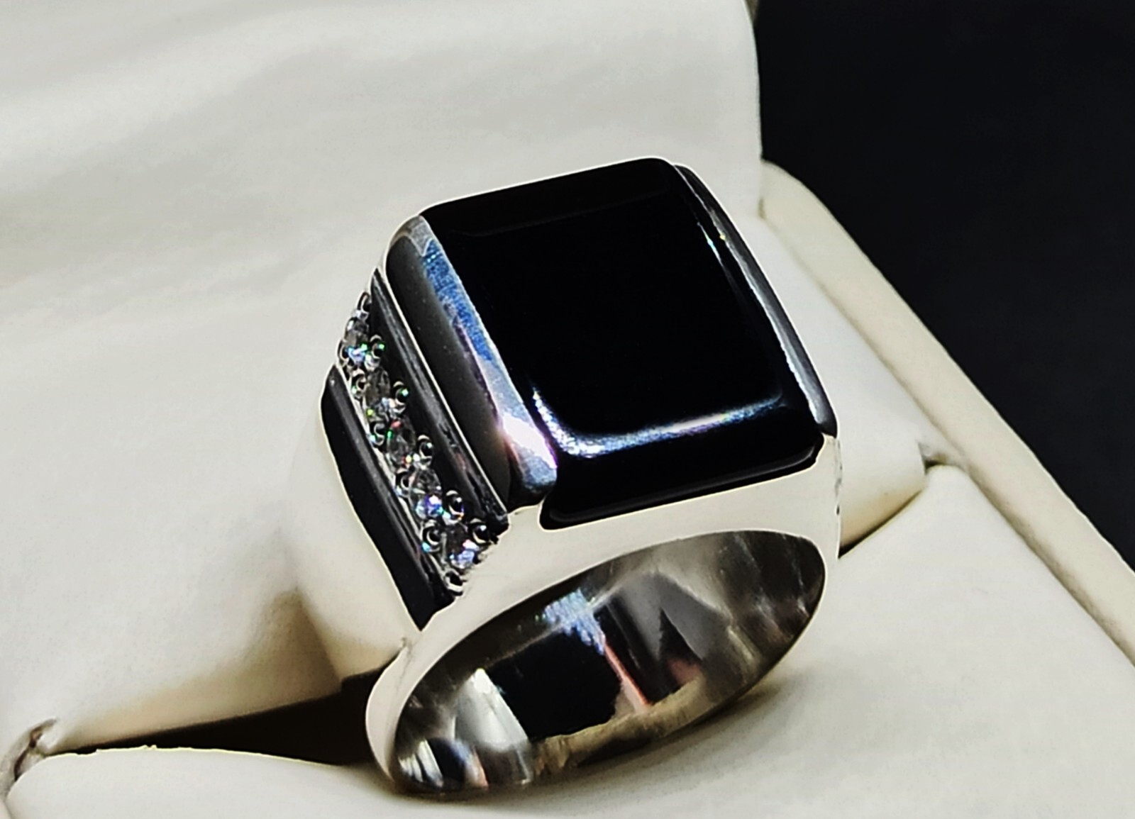 Natural Yemini Black Agate Sterling Silver 925 Handmade Agate Mens ...