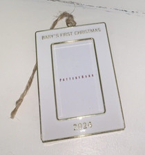 Pottery Barn 2024 White Enamel Frame Ornament Babys 1st Christmas NIB
