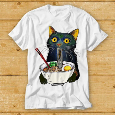 T-Shirt Ramen Nudel schwarze Katze Feinschmecker Liebhaber Bestseller Geschenk Meme 2484
