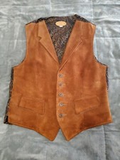 Golden Bear Brown Leather Vest Paisley Back SZ Medium