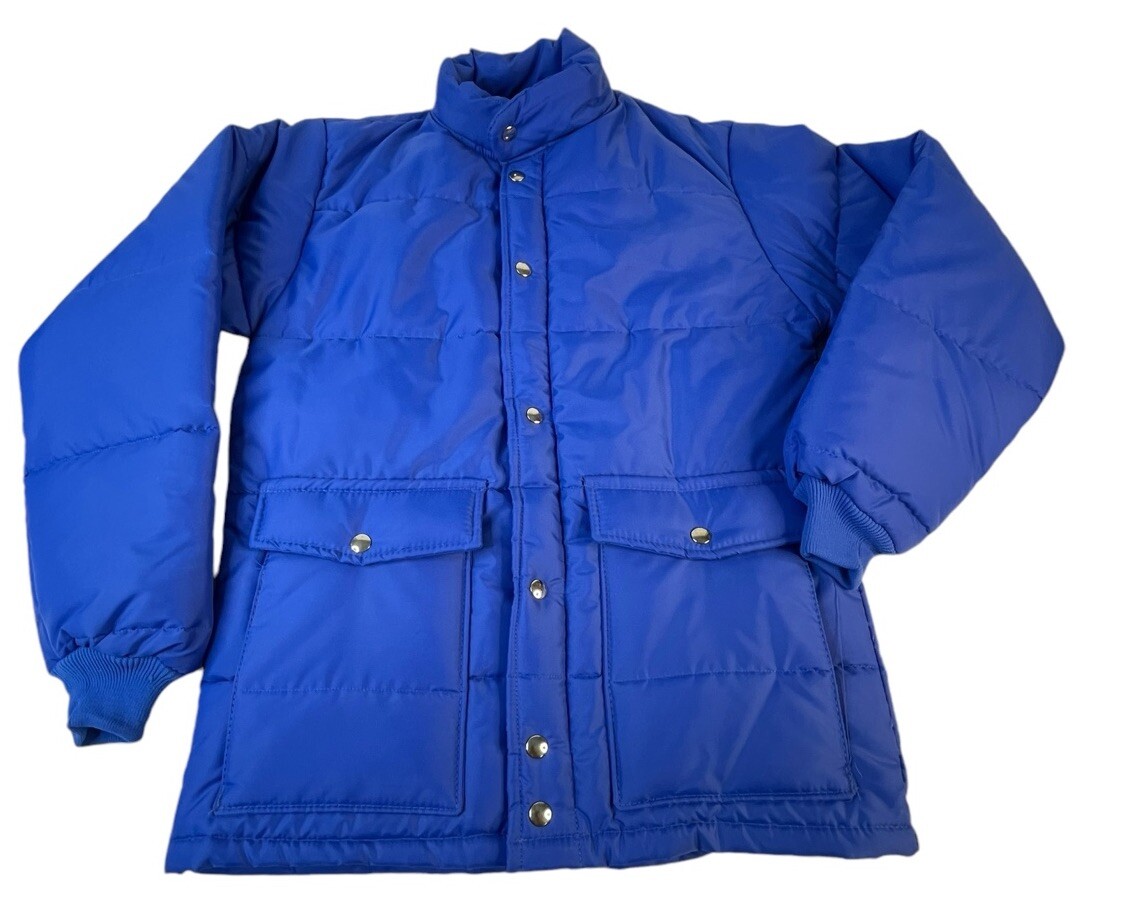 SWINGSTER Vintage Puffer Jacket Mens Blue Zip/Snap Front