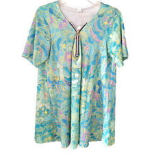 Beach Swim Cover-Up Dress Tunic Womens M-L Blue Quarter Zip Short Sleeve Mini