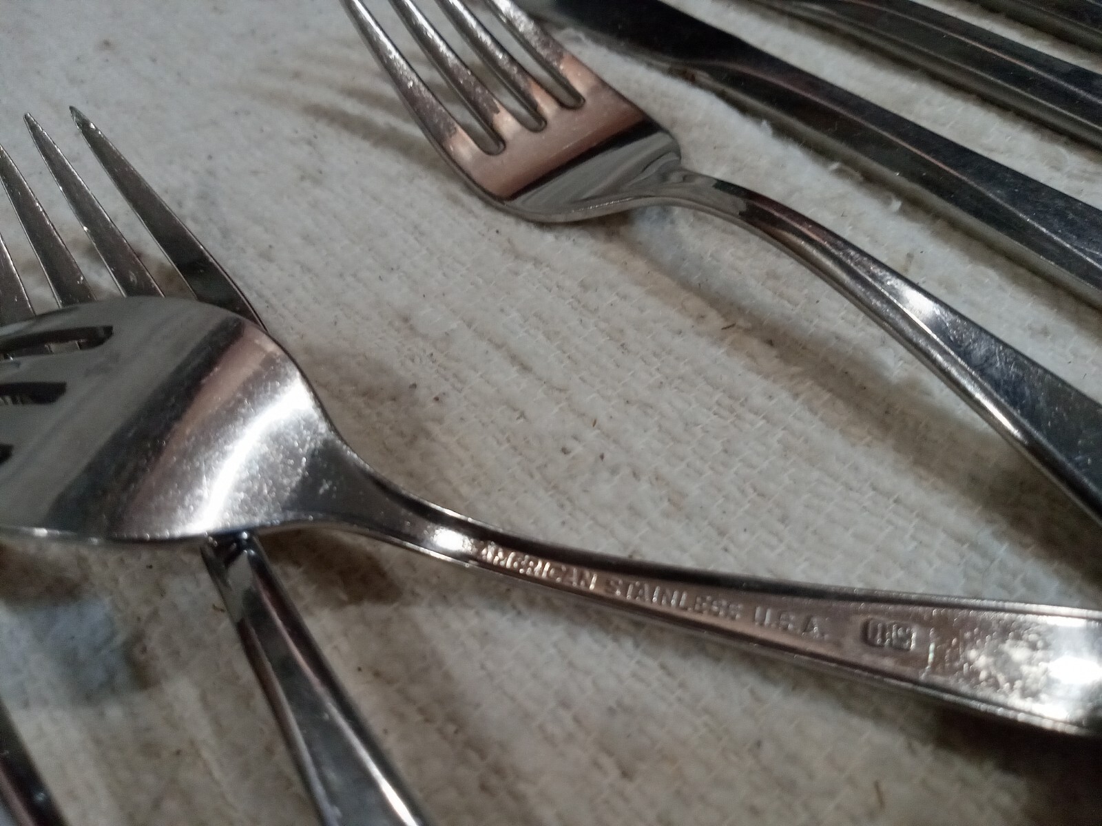 Lot Of 15 Vtg AMERICAN Stainless USA Flatware Forks Spoons Knife 