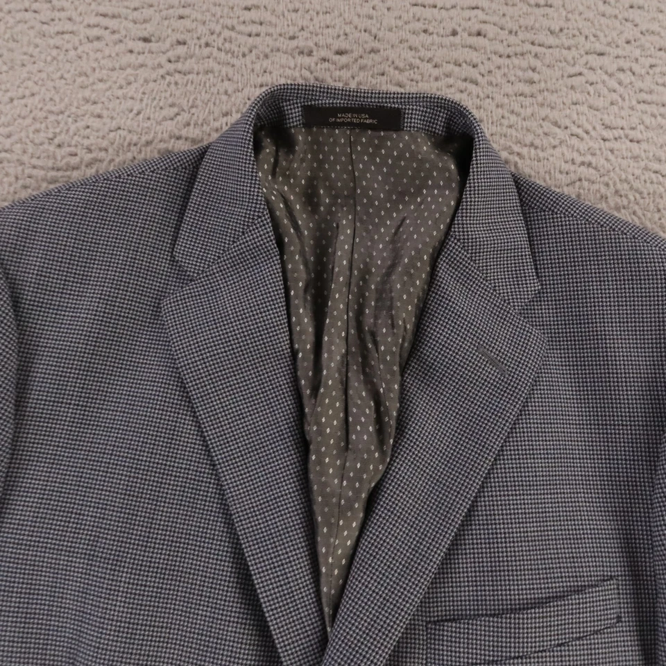 Saks Fifth Avenue Jacket Blue Black Houndstooth Check 100% Wool Blazer 44R - Image 2 of 4