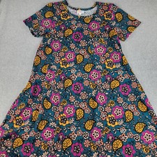 LulaRoe Shirt Dress Womens XXS Multicolor Floral Short Slv Round Neck Hi Lo USA