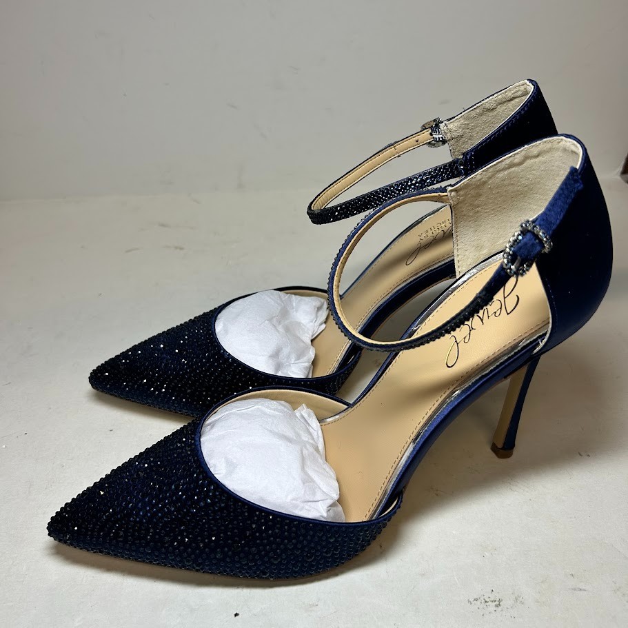 Badgley Mischka Women's Angelina Pointed Toe Pavé & Imitation Pearl Bow Embellished Kitten Heel Sandals