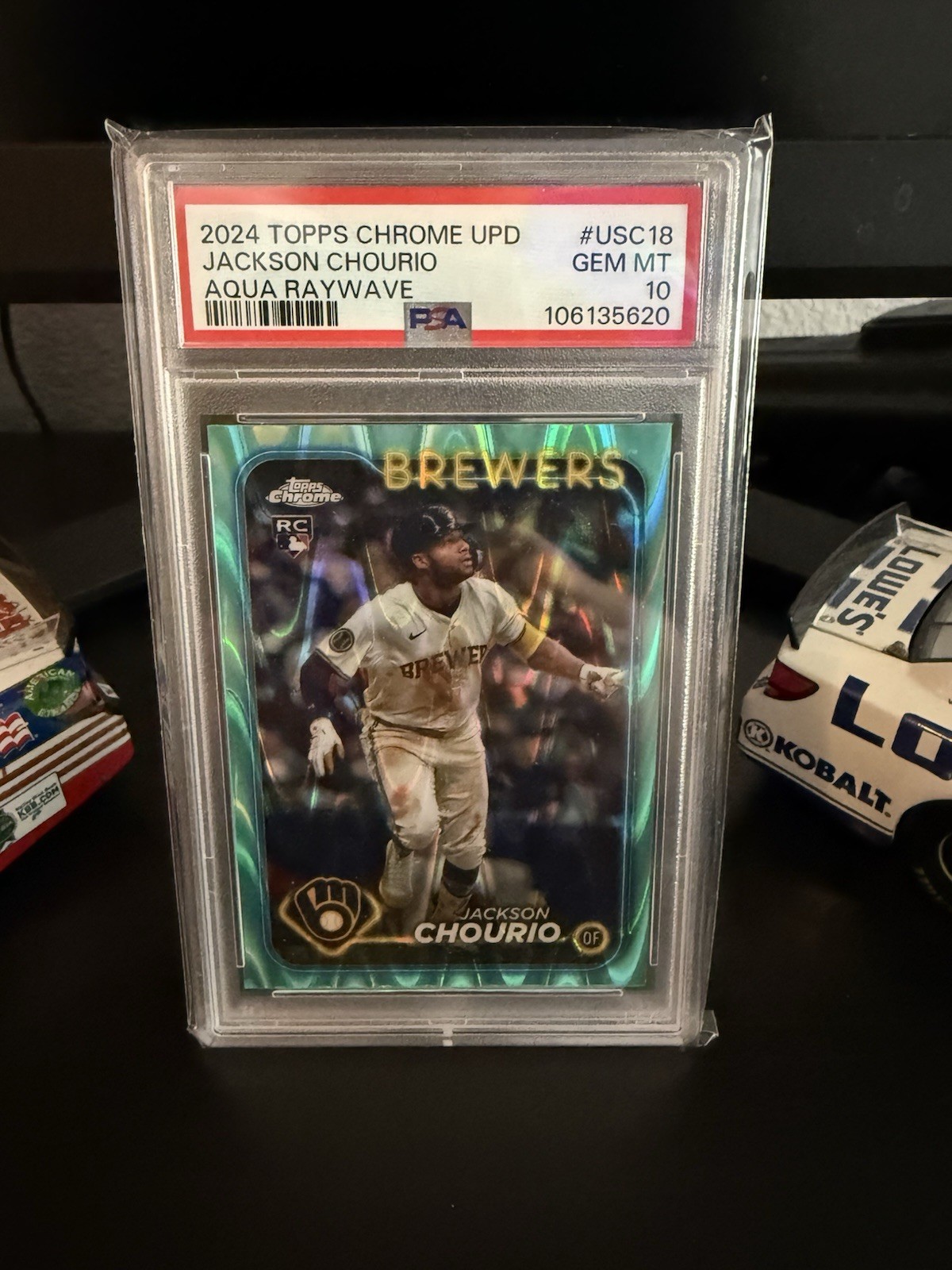 2024 Topps Chrome Update Jackson Chourio Aqua Raywave /199 PSA 10 Brewers USC18