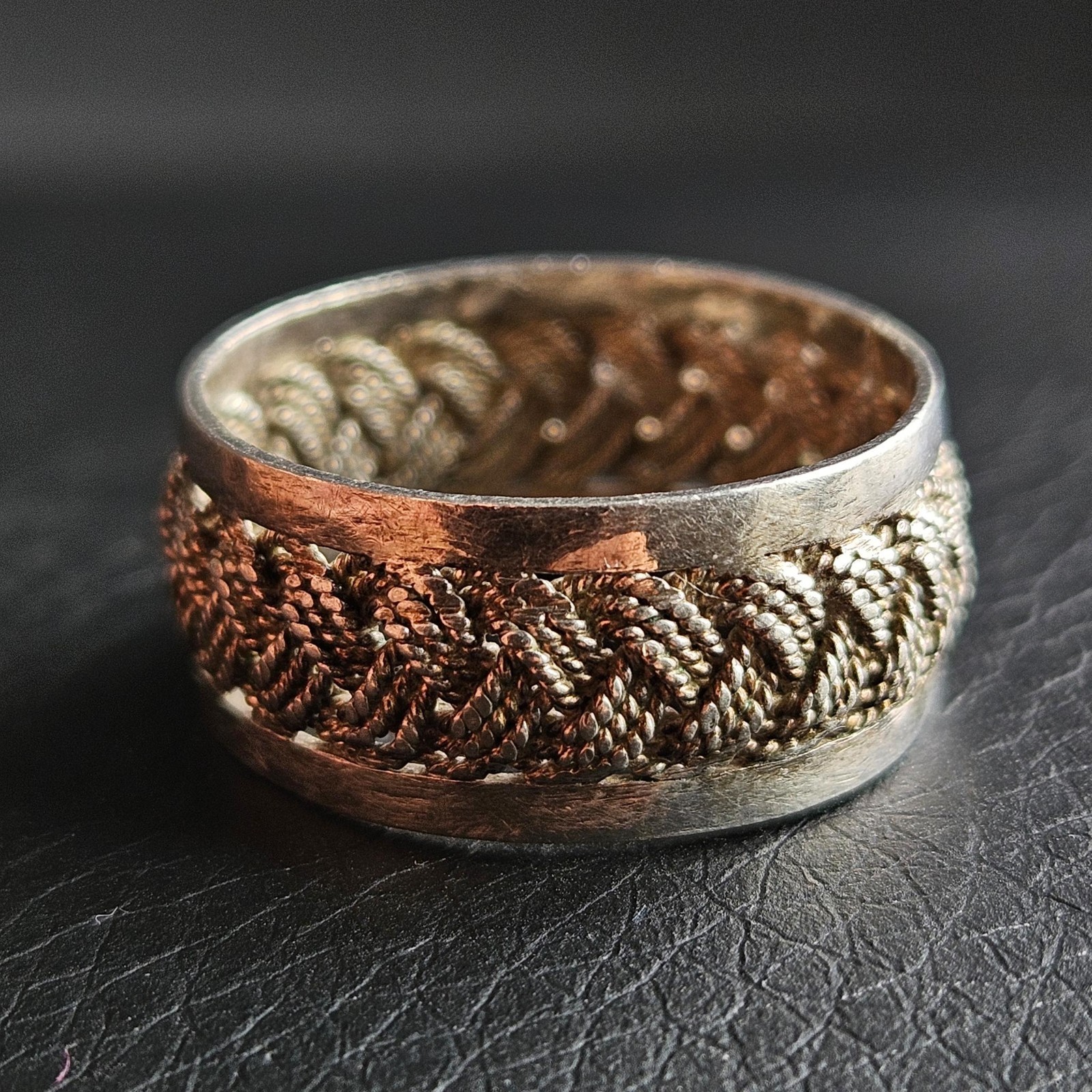Vintage Solid Silver Central Braid Metal Braided … - image 1