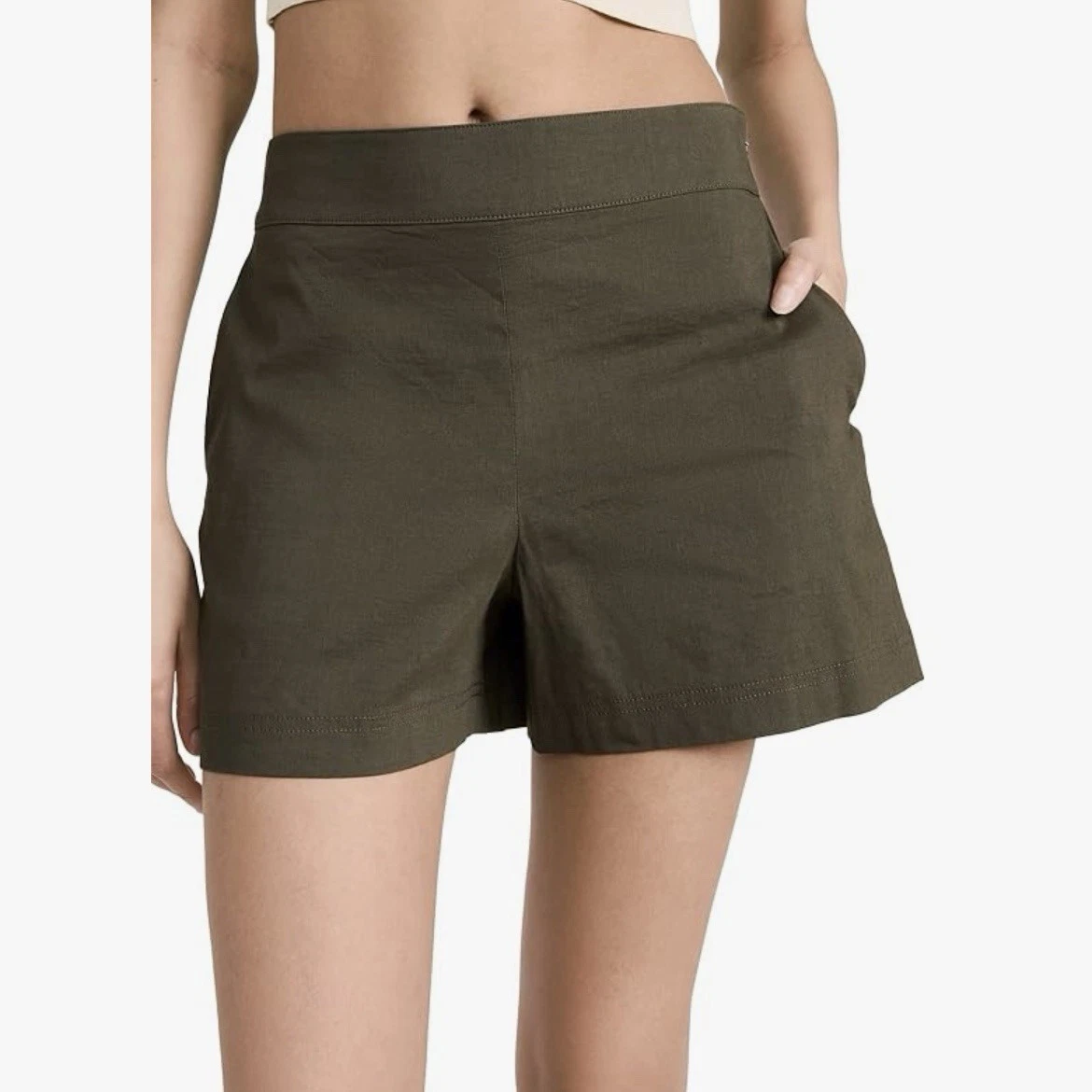 Theory Classic Clean Mini Side Zip Shorts Dark Olive Size 12 Minimalist Capsule