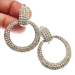 CINER Diamante Pave Crystals Pendant Doorknocker Clip Earrings