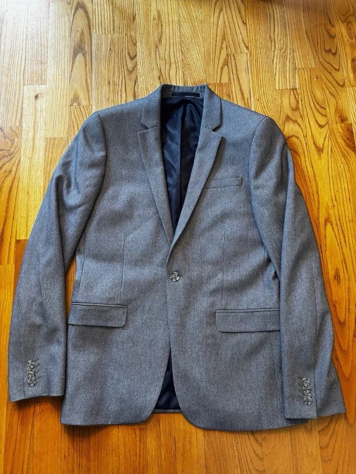 Blazer Topman masculino padrão xadrez azul e cinza tamanho 40R e calças tamanho 34R - Imagem 2 de 4
