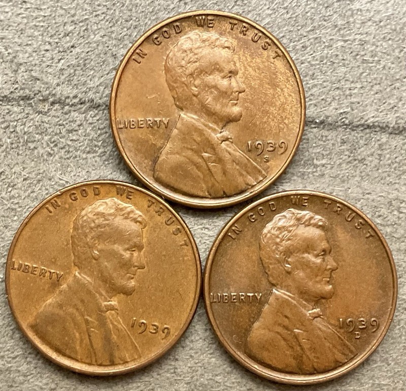 1939-p 1939-D 1939-S  ~ Lincoln Wheat Cents - [XF EF] Extremely Fine ~ B693