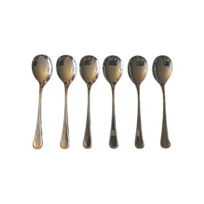 Lot Of 6 Salvinelli 18/10 Spoons 6 Inch Gold Trim Stainless Soup/coffee Spoons 