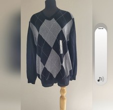 New Men's Charter Club Argyle Grey/Black Argyle Sweater XL