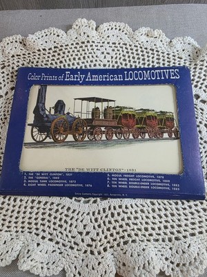 Vtg 1953 Autoprints Set 8 Color Prints Early American Locomotives Train Folio