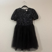 Cat  Jack Girls Black Sequin Tulle Party Dress Size XL NWOT Short Sleeve