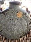 VTG.Frankoma Pottery-Thunderbird Canteen W/Leather Strap+Orig. Sticker-Blue Moss — photo 6